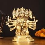 Powerful Brass Superfine Panchmukhi Hanuman Sculpture 11" | Intricate Carvings | 7.5 kg Strength Invoking | 10.5" Width, 6" Depth | Spiritual Sanctuary Enhancer